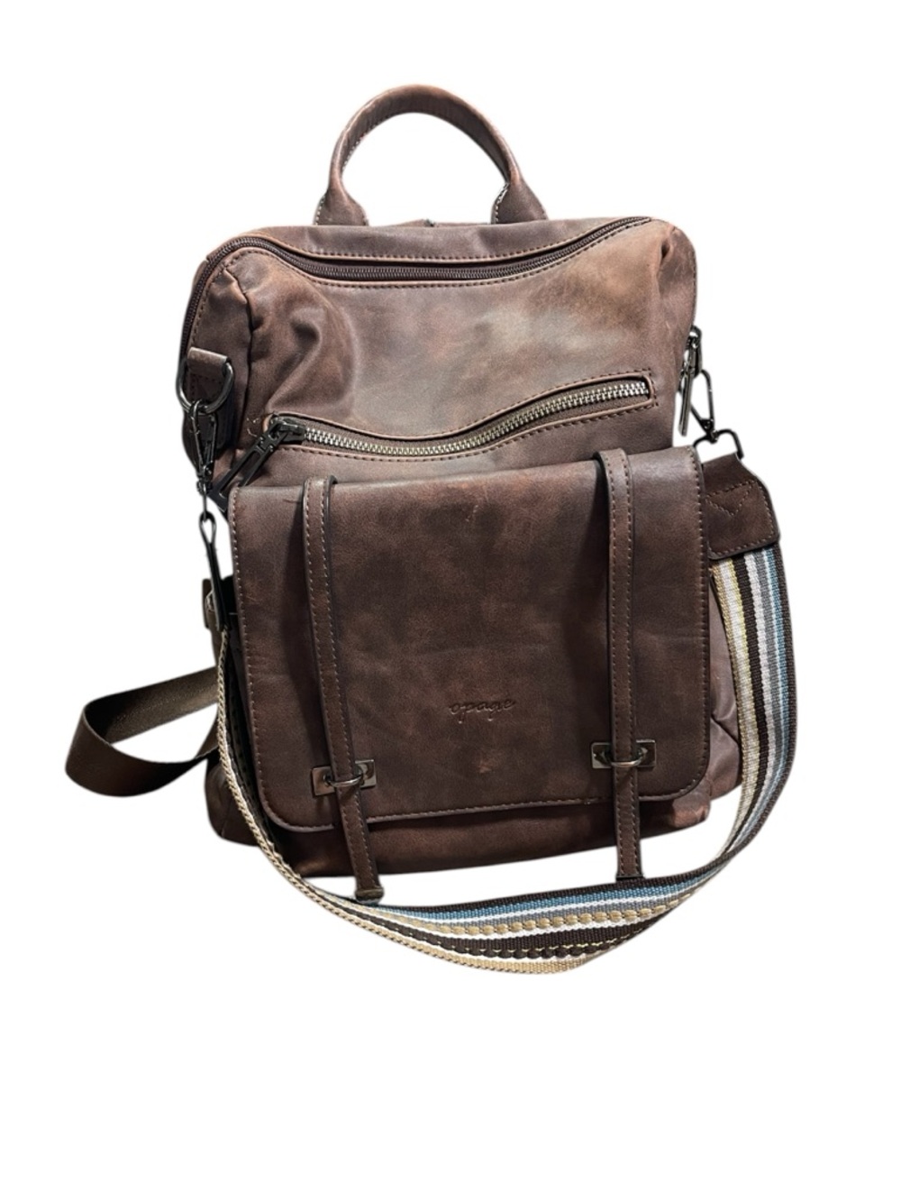 OPAGE Pu Leather Brown Backpack
